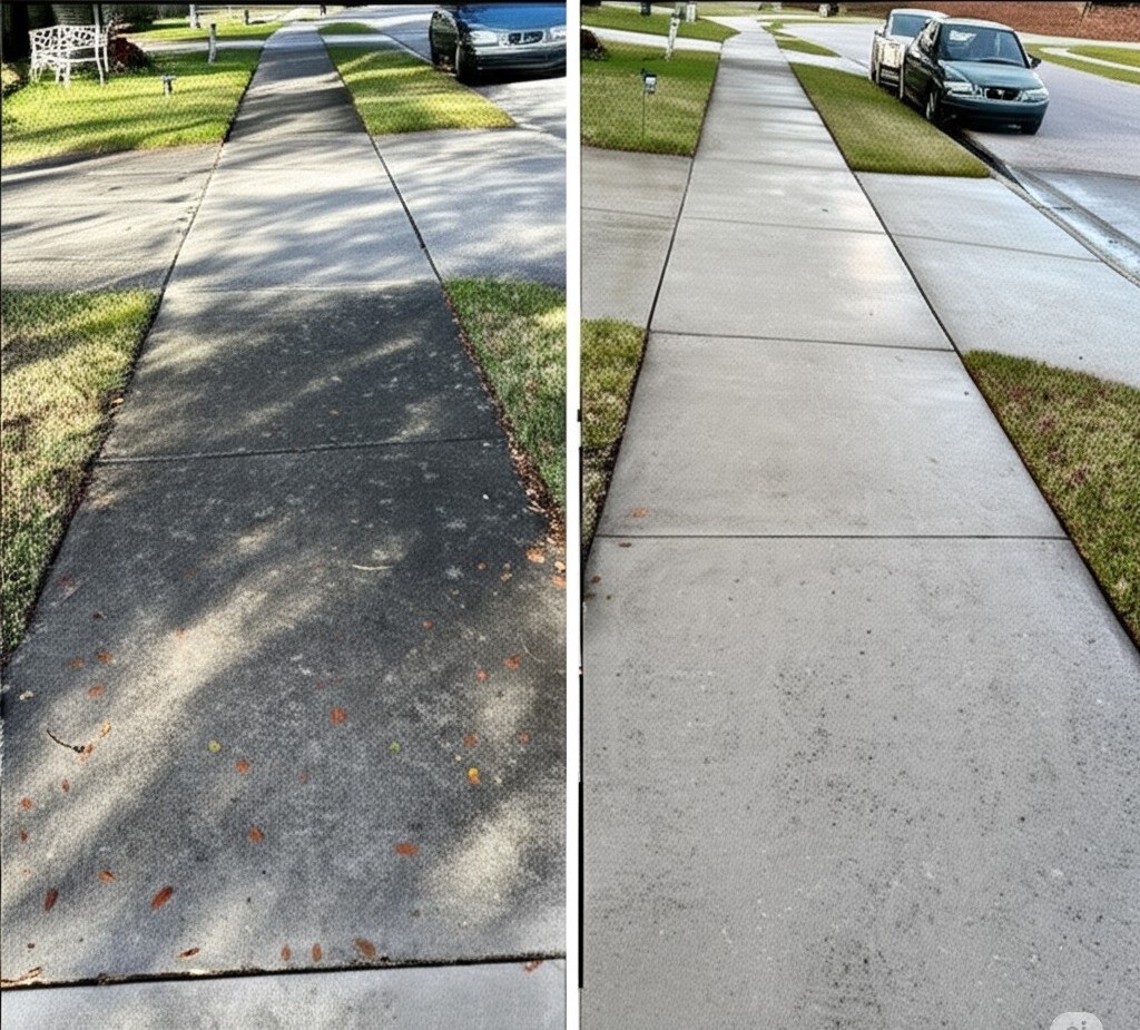 Pressure washing a driveway